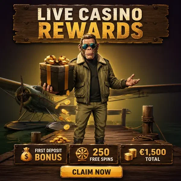 Bush Pilot presenting live casino welcome gift at Jackpotraider wooden dock