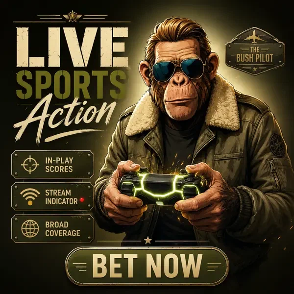 Anthropomorphic chimpanzee engaged in sports betting at Live Sports Action Right Now